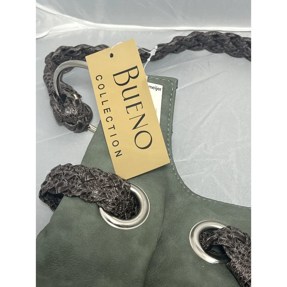 NWT Bueno Collection Sage Green Faux Suede Hobo Shoulder Bag with Tassels